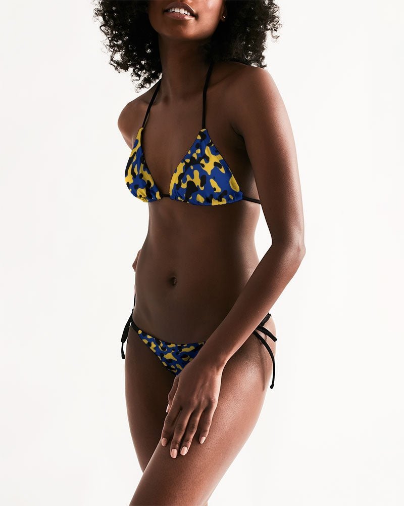 Barbados Flag Camo Triangle String Bikini - Conscious Apparel Store