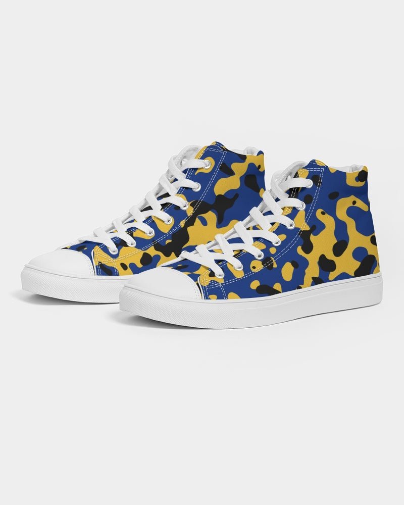Barbados Flag Camo Women's Hightop Canvas Shoe - Conscious Apparel Store