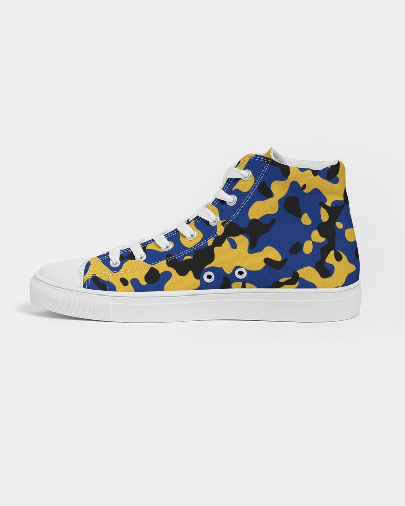 Barbados Flag Camo Women's Hightop Canvas Shoe - Conscious Apparel Store