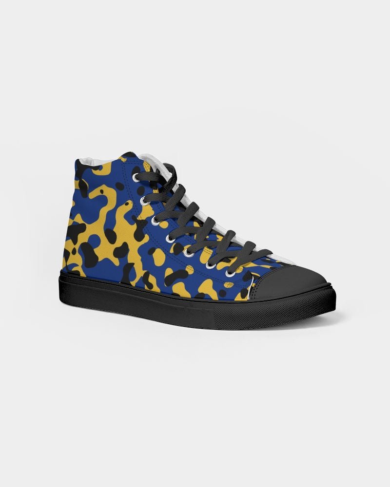 Barbados Flag Camo Women's Hightop Canvas Shoe - Black - Conscious Apparel Store