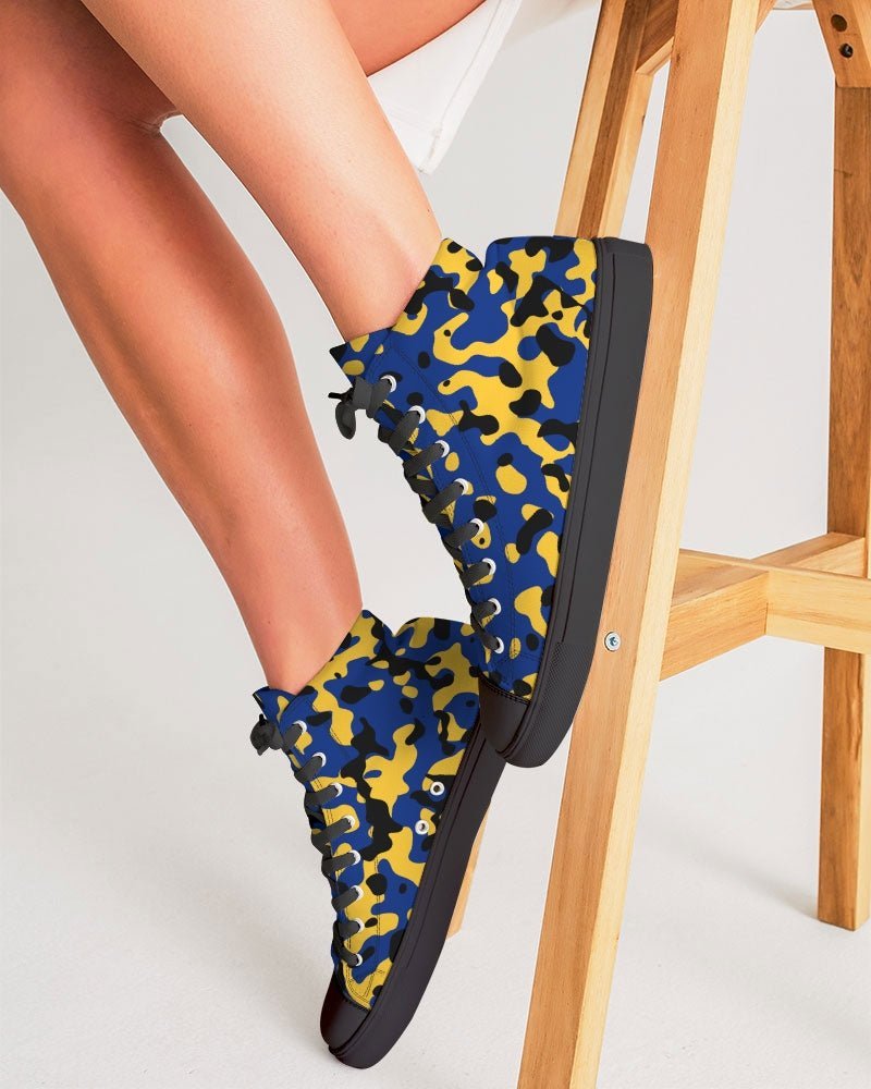 Barbados Flag Camo Women's Hightop Canvas Shoe - Black - Conscious Apparel Store