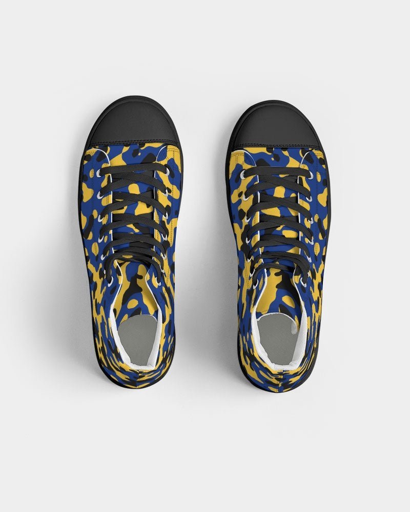Barbados Flag Camo Women's Hightop Canvas Shoe - Black - Conscious Apparel Store