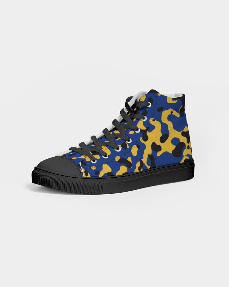 Barbados Flag Camo Women's Hightop Canvas Shoe  - Black - Conscious Apparel Store
