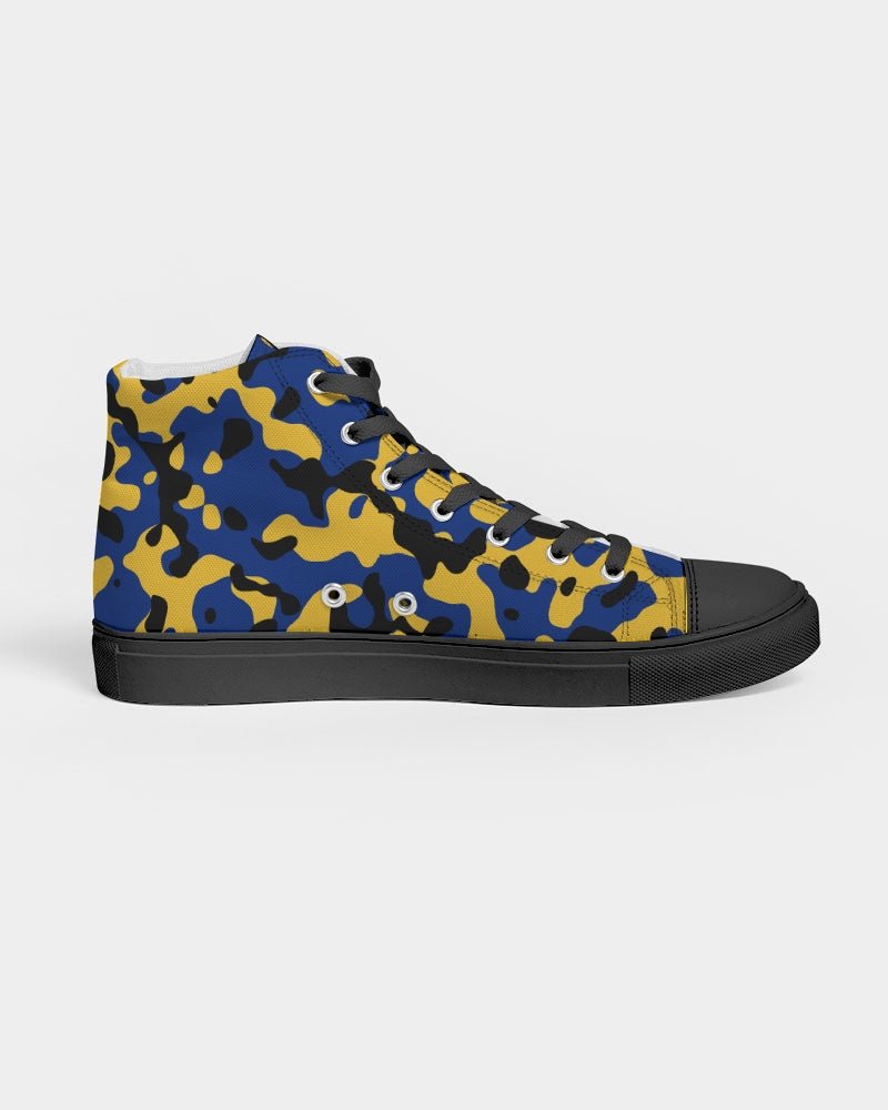 Barbados Flag Camo Women's Hightop Canvas Shoe  - Black - Conscious Apparel Store