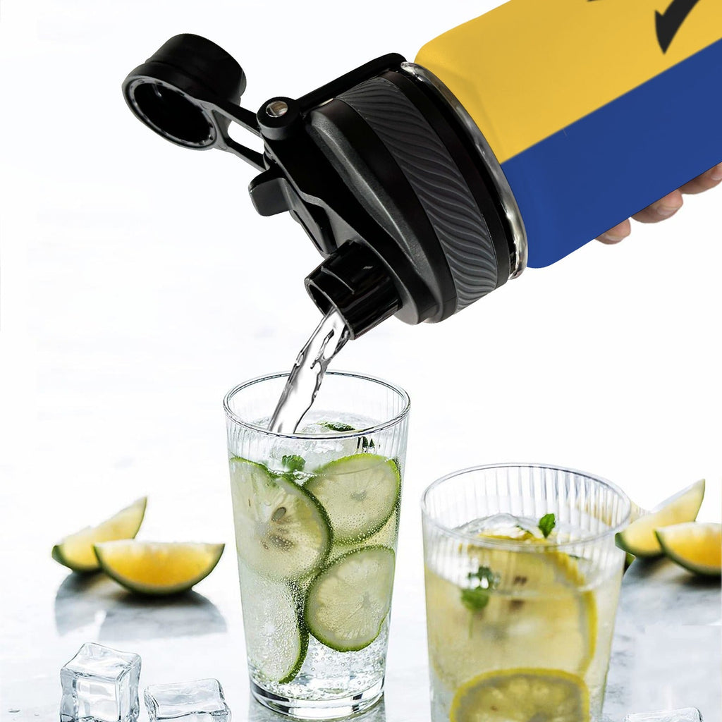 Barbados Flag Insulated Water Bottle with Dual - Use Lid (18oz) - Conscious Apparel Store