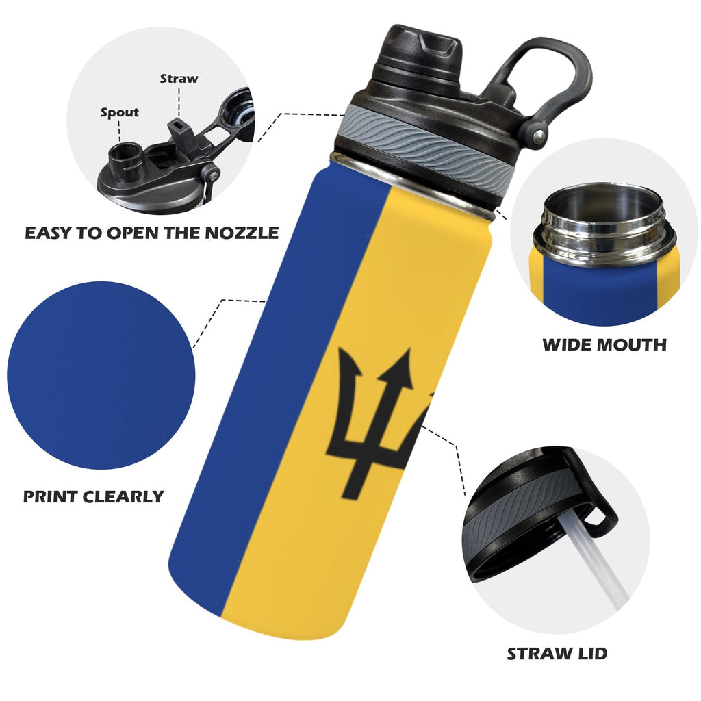 Barbados Flag Insulated Water Bottle with Dual - Use Lid (18oz) - Conscious Apparel Store