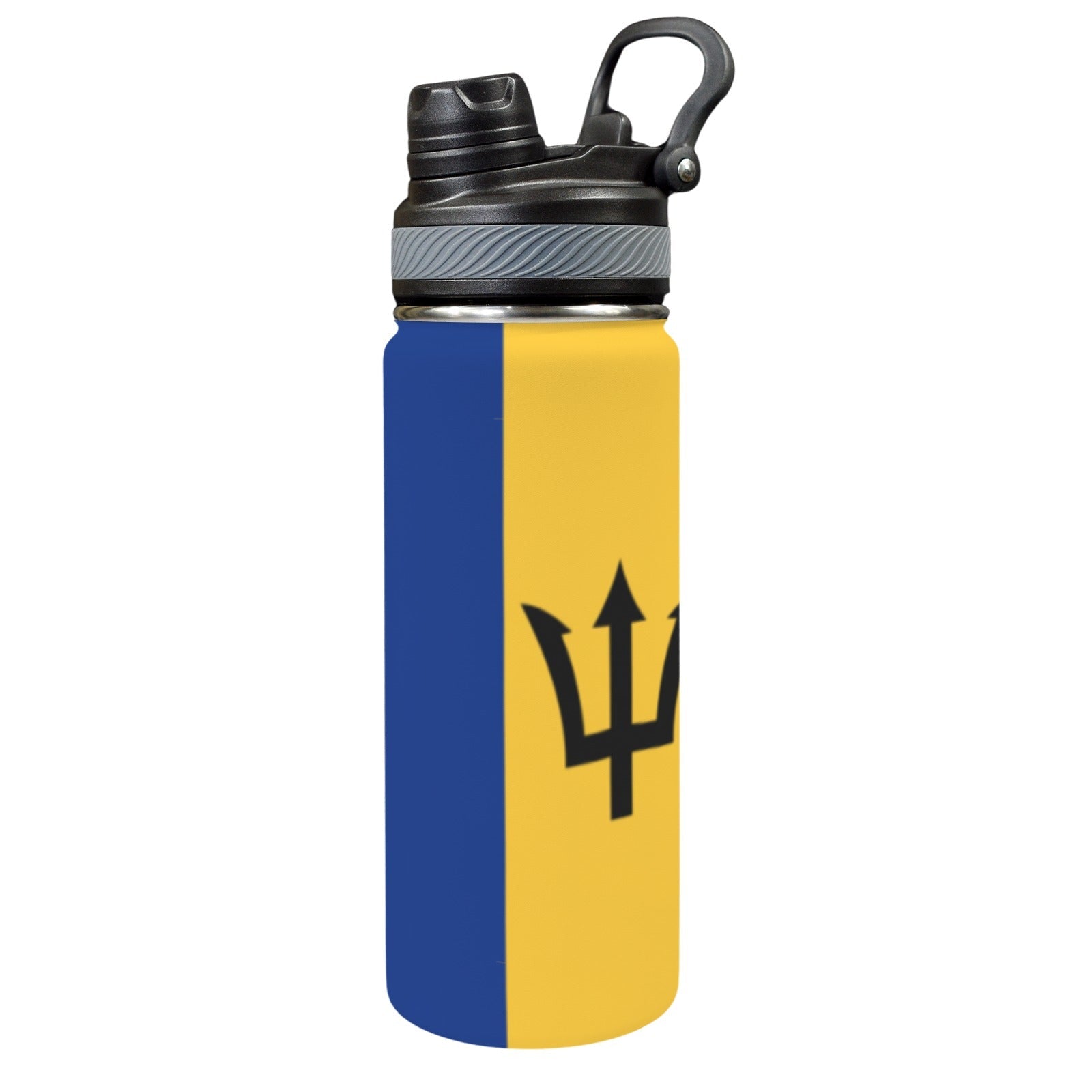 Barbados Flag Insulated Water Bottle with Dual-Use Lid (18oz) - Conscious Apparel Store