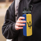 Barbados Flag Insulated Water Bottle with Dual - Use Lid (18oz) - Conscious Apparel Store
