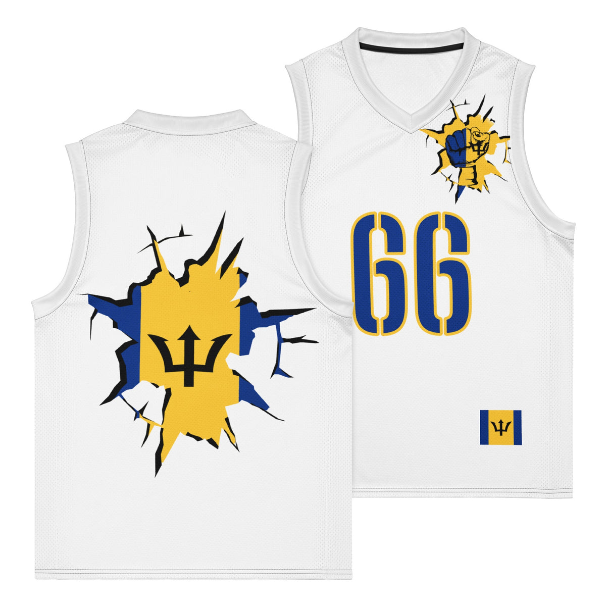 Barbados Flag (White) Premium Sport Jersey Tank Top - Conscious Apparel Store