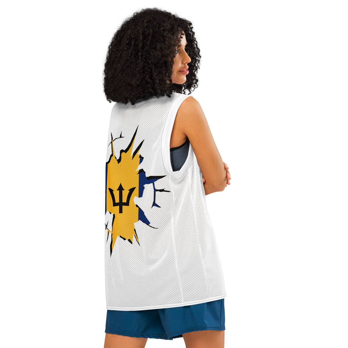 Barbados Flag (White) Premium Sport Jersey Tank Top - Conscious Apparel Store