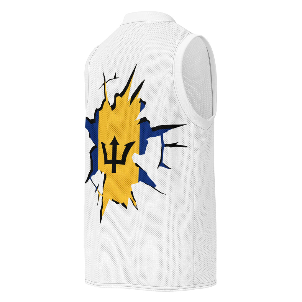 Barbados Flag (White) Premium Sport Jersey Tank Top - Conscious Apparel Store