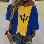 Barbados Flag Women’s Loose Half-Sleeve Boat Neck T-Shirt - Conscious Apparel Store