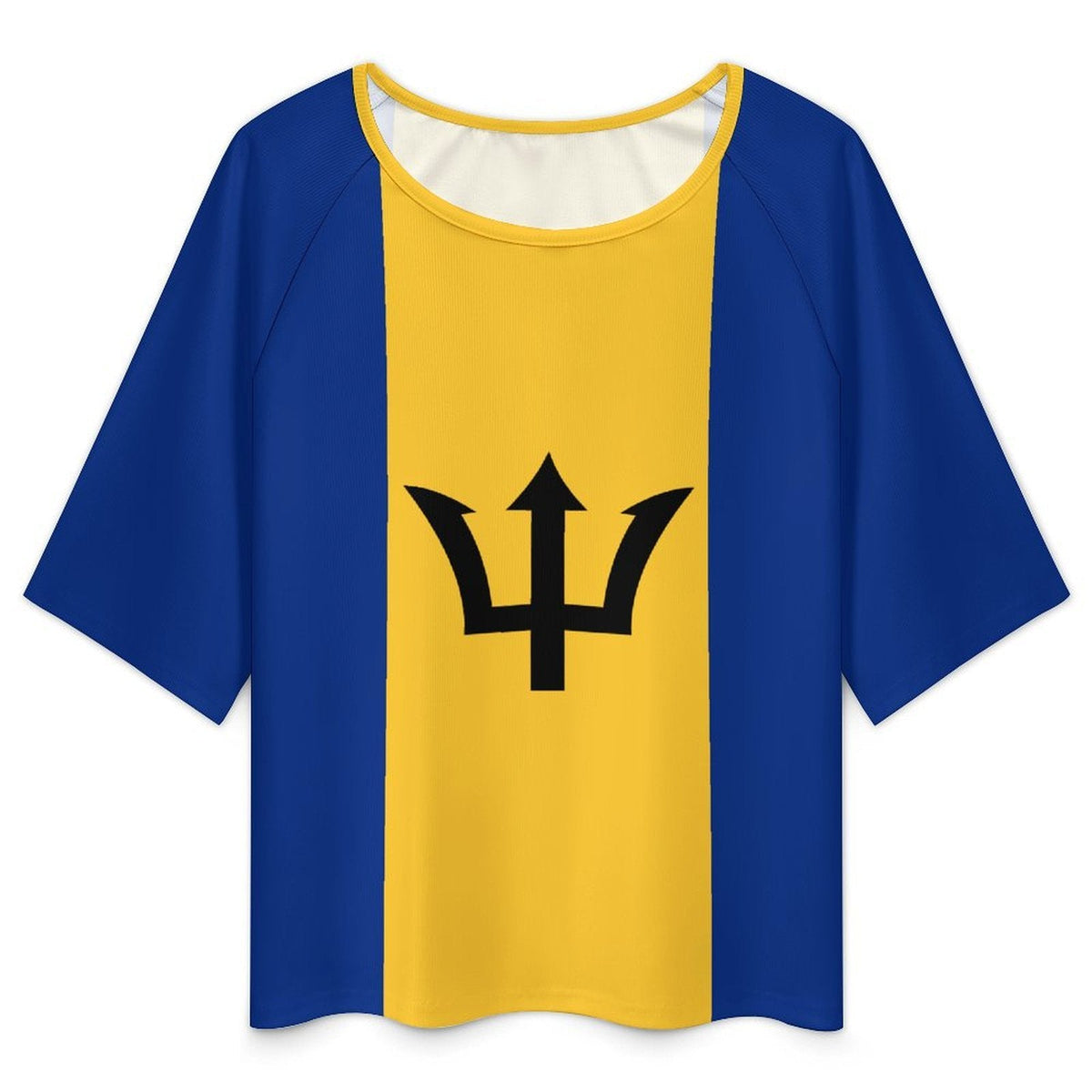 Barbados Flag Women’s Loose Half-Sleeve Boat Neck T-Shirt - Conscious Apparel Store