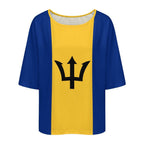 Barbados Flag Women’s Loose Half-Sleeve Boat Neck T-Shirt - Conscious Apparel Store
