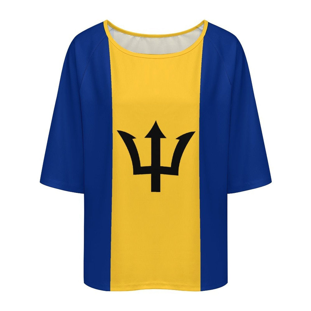 Barbados Flag Women’s Loose Half-Sleeve Boat Neck T-Shirt - Conscious Apparel Store