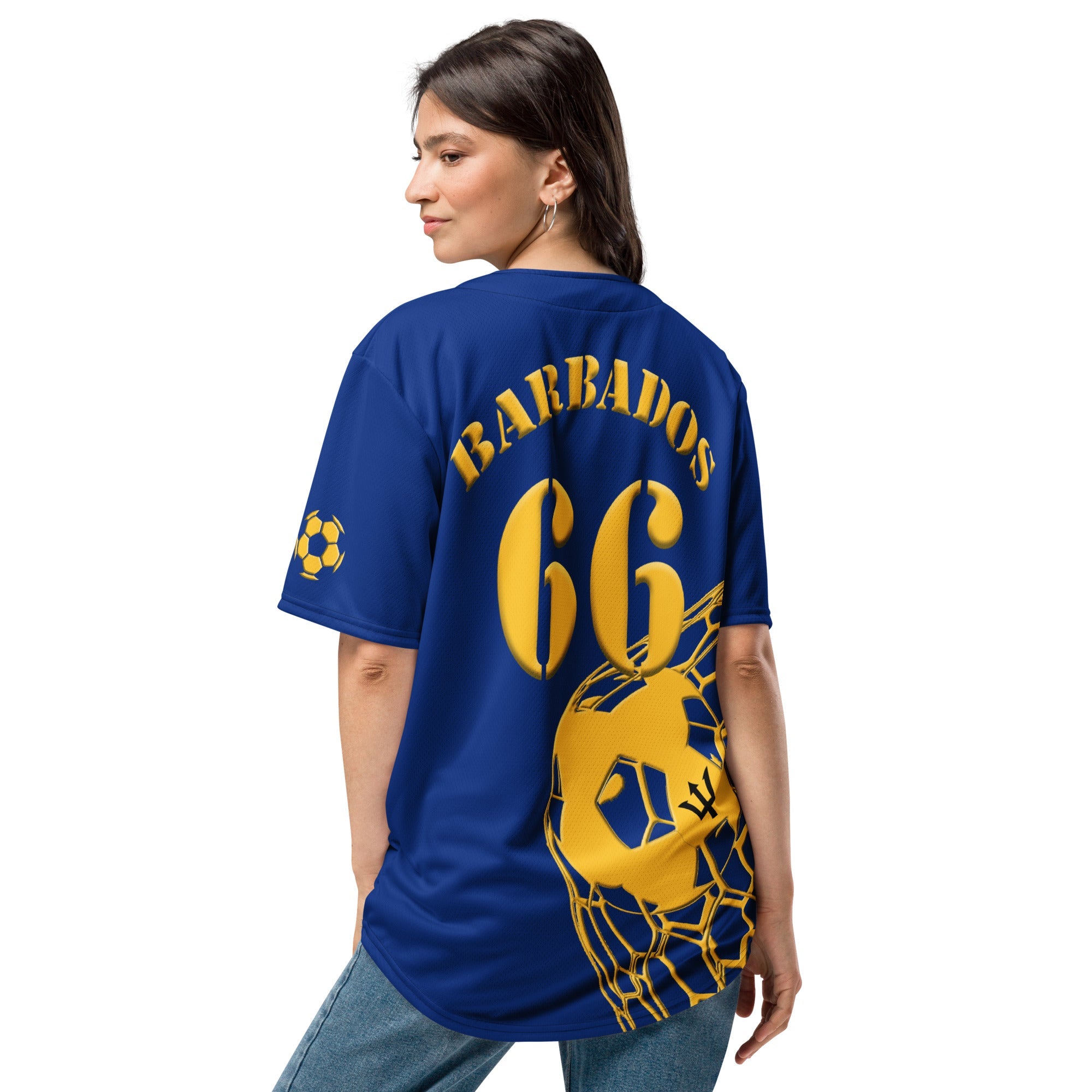 Barbados Football Themed Button-Down Sport Jersey - Conscious Apparel Store