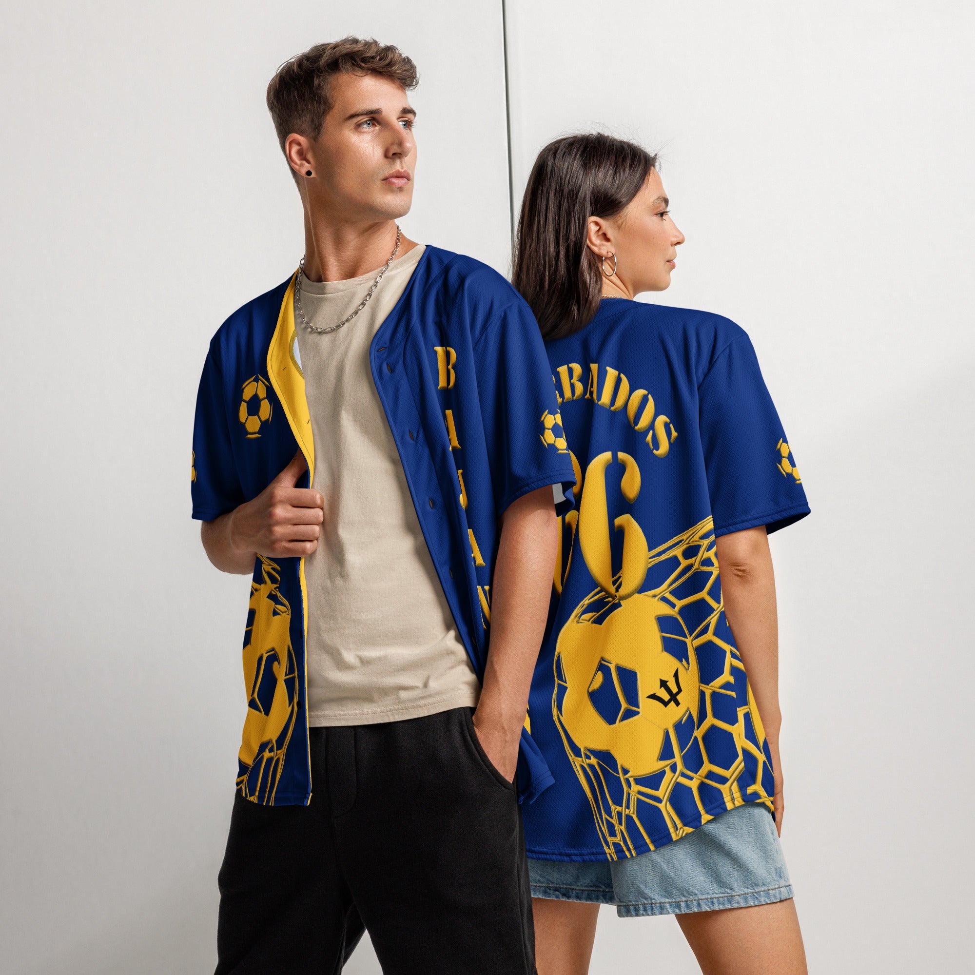 Barbados Football Themed Button-Down Sport Jersey - Conscious Apparel Store