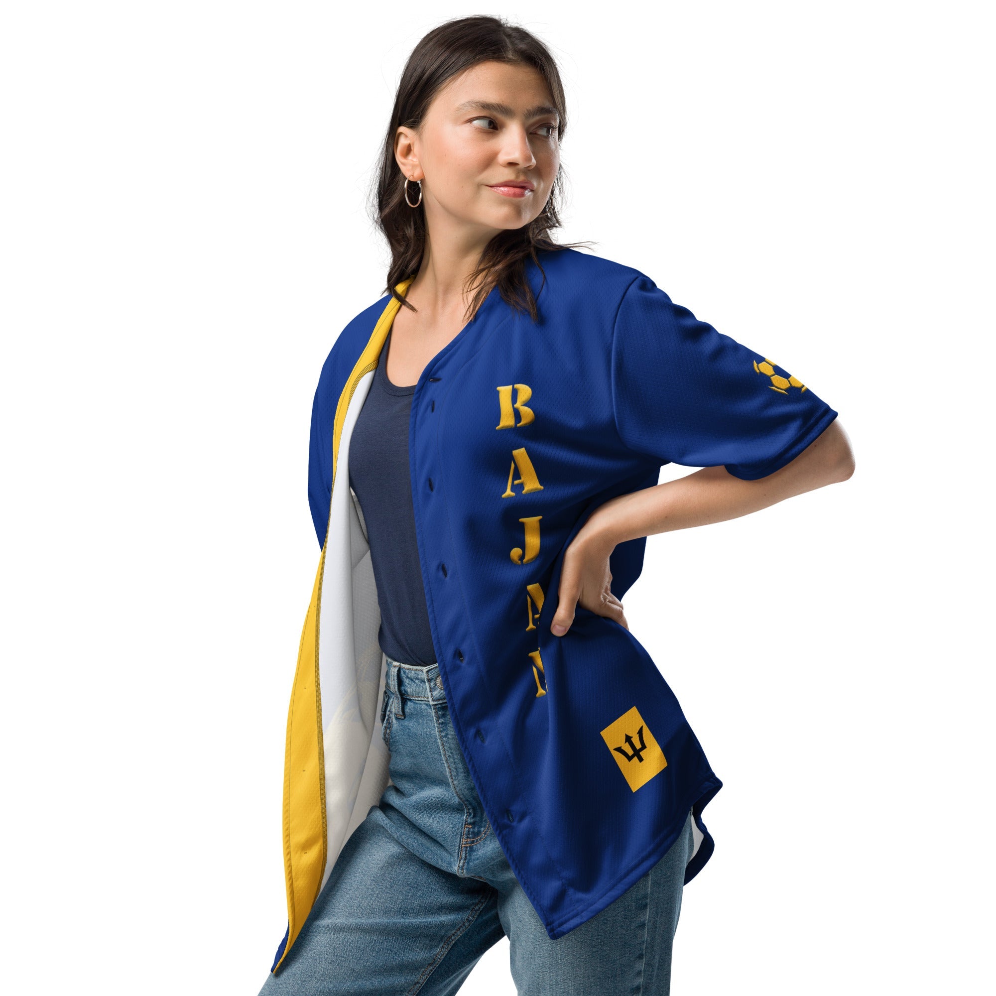 Barbados Football Themed Button-Down Sport Jersey - Conscious Apparel Store
