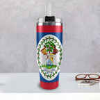 Belize Flag 40oz Tumbler with Black Handle - Conscious Apparel Store