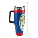 Belize Flag 40oz Tumbler with Black Handle - Conscious Apparel Store