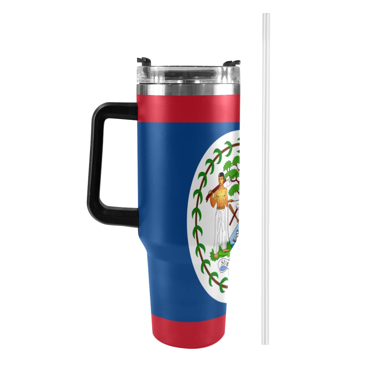 Belize Flag 40oz Tumbler with Black Handle - Conscious Apparel Store