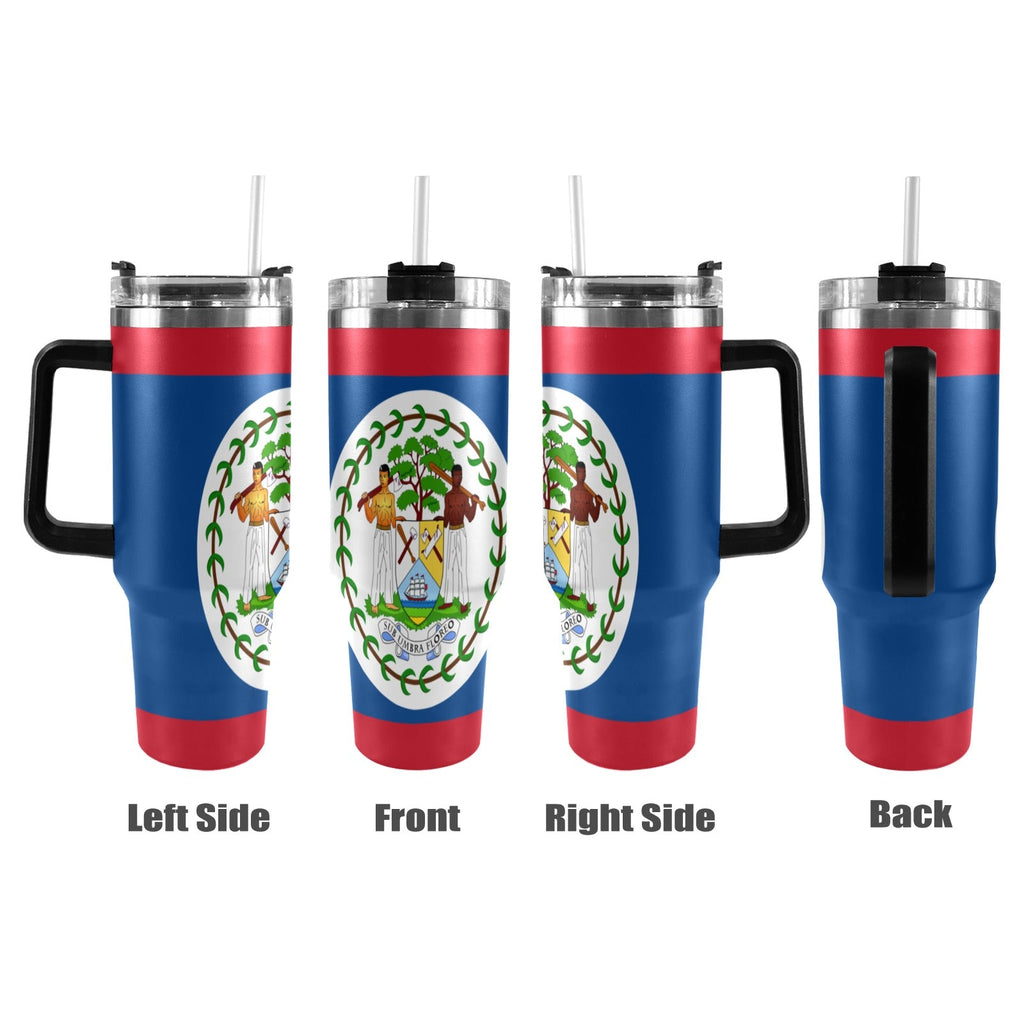 Belize Flag 40oz Tumbler with Black Handle - Conscious Apparel Store