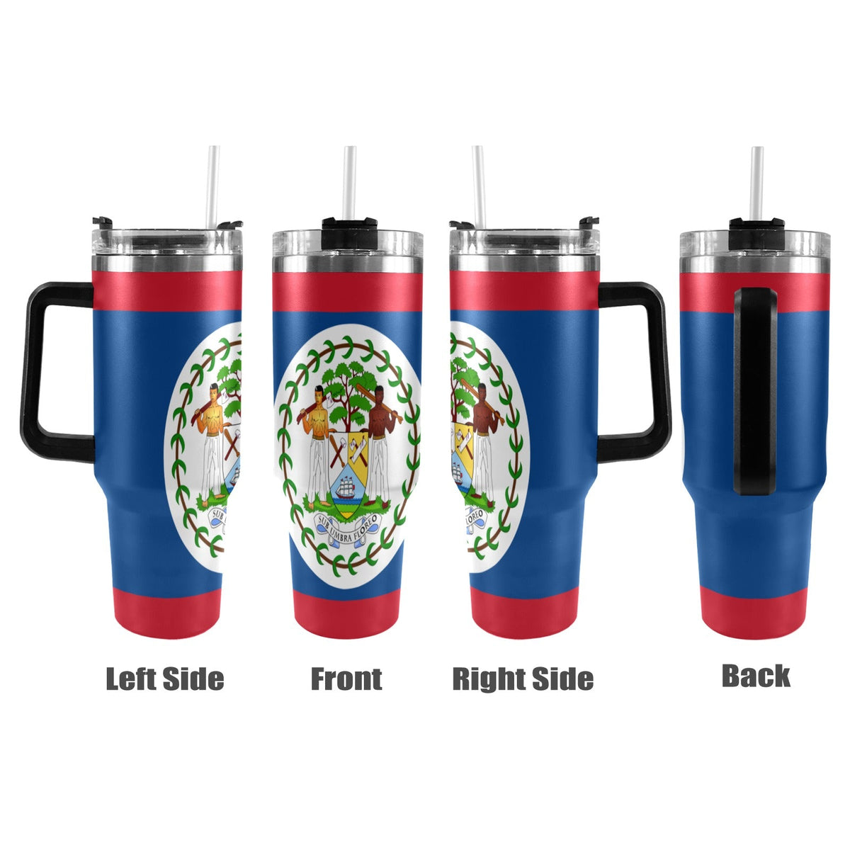 Belize Flag 40oz Tumbler with Black Handle - Conscious Apparel Store