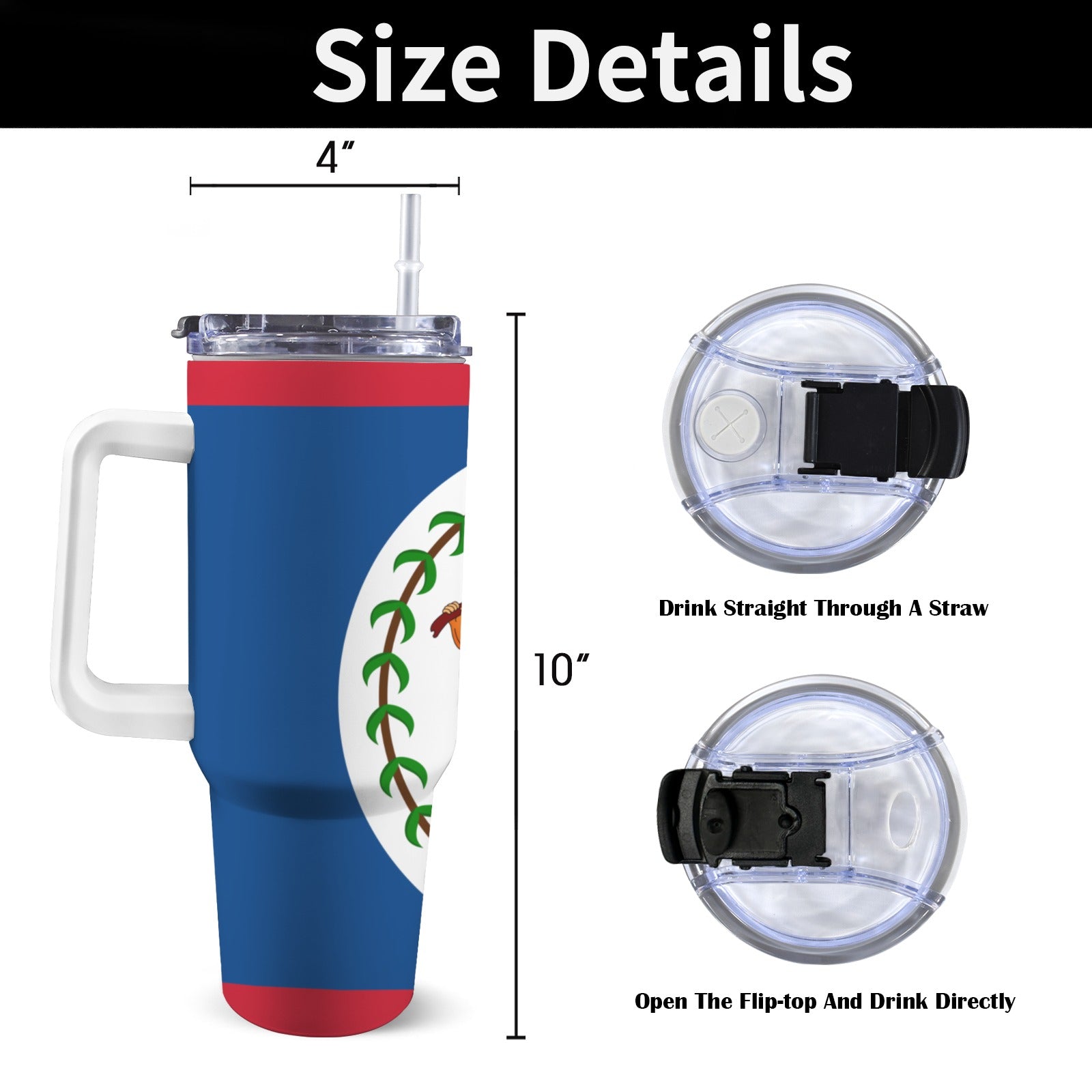 Belize Flag 40oz Tumbler with White Handle - Conscious Apparel Store