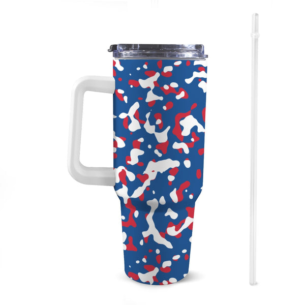 Belize Flag Camo 40oz Tumbler with White Handle - Conscious Apparel Store