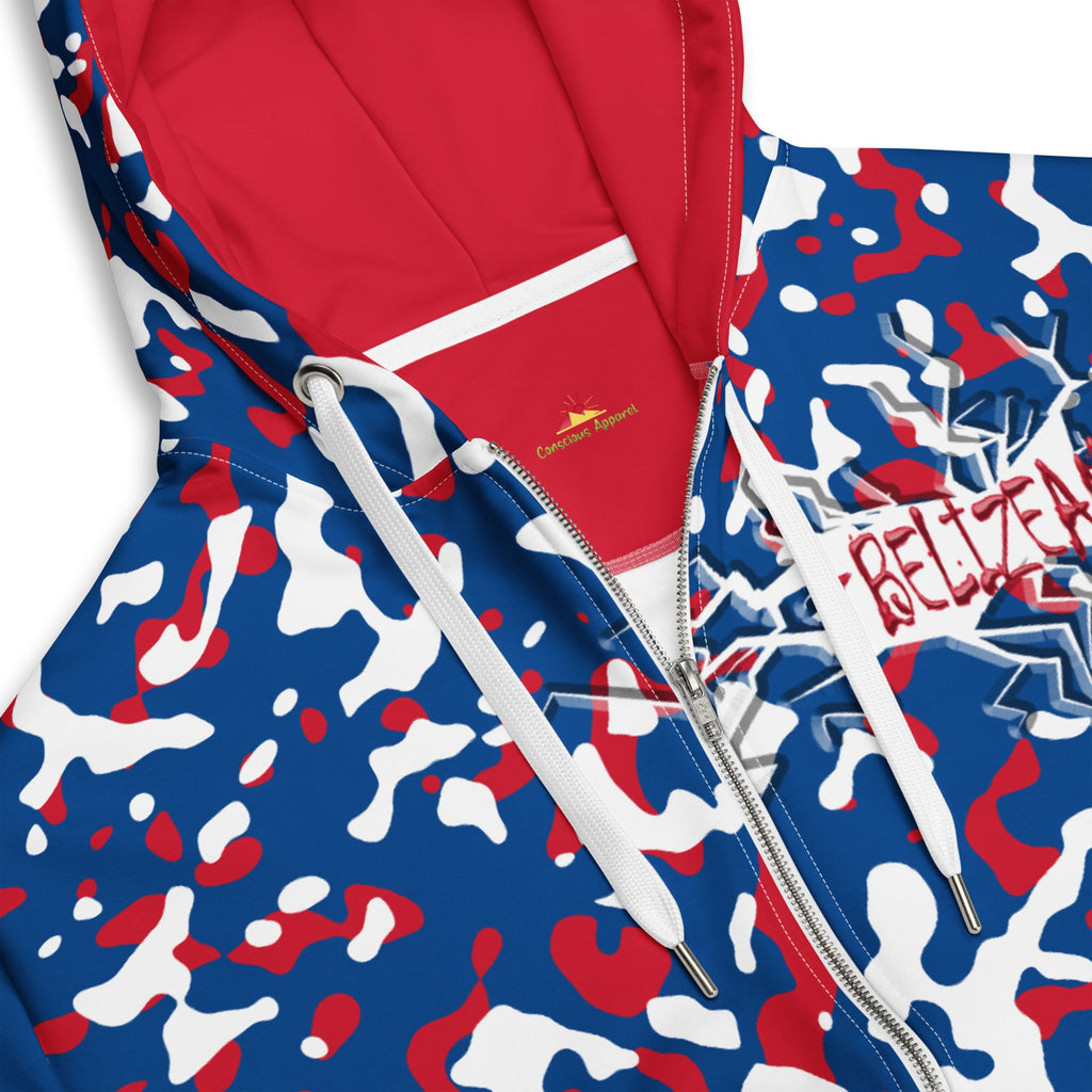 Belize Flag Camo Unisex zip hoodie - Conscious Apparel Store