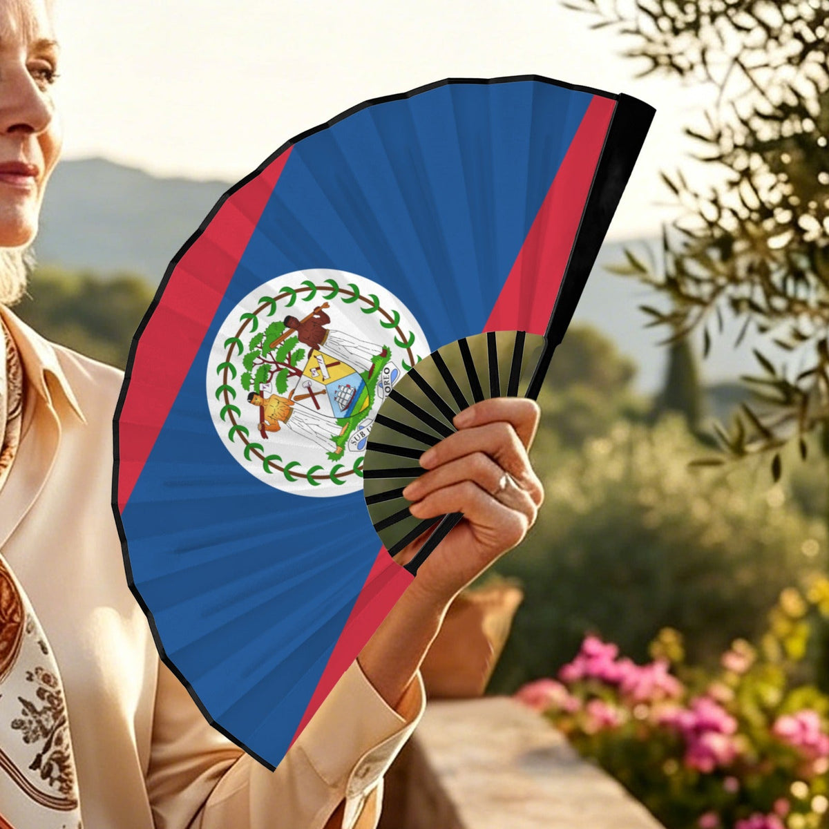 Belize Flag Double-Sided Custom Folding Fan - Conscious Apparel Store