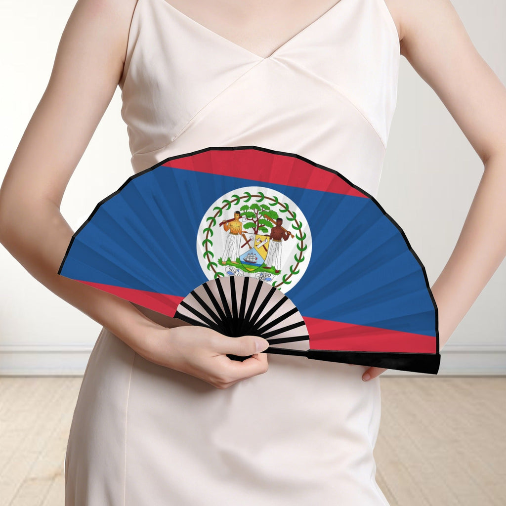Belize Flag Double-Sided Custom Folding Fan - Conscious Apparel Store