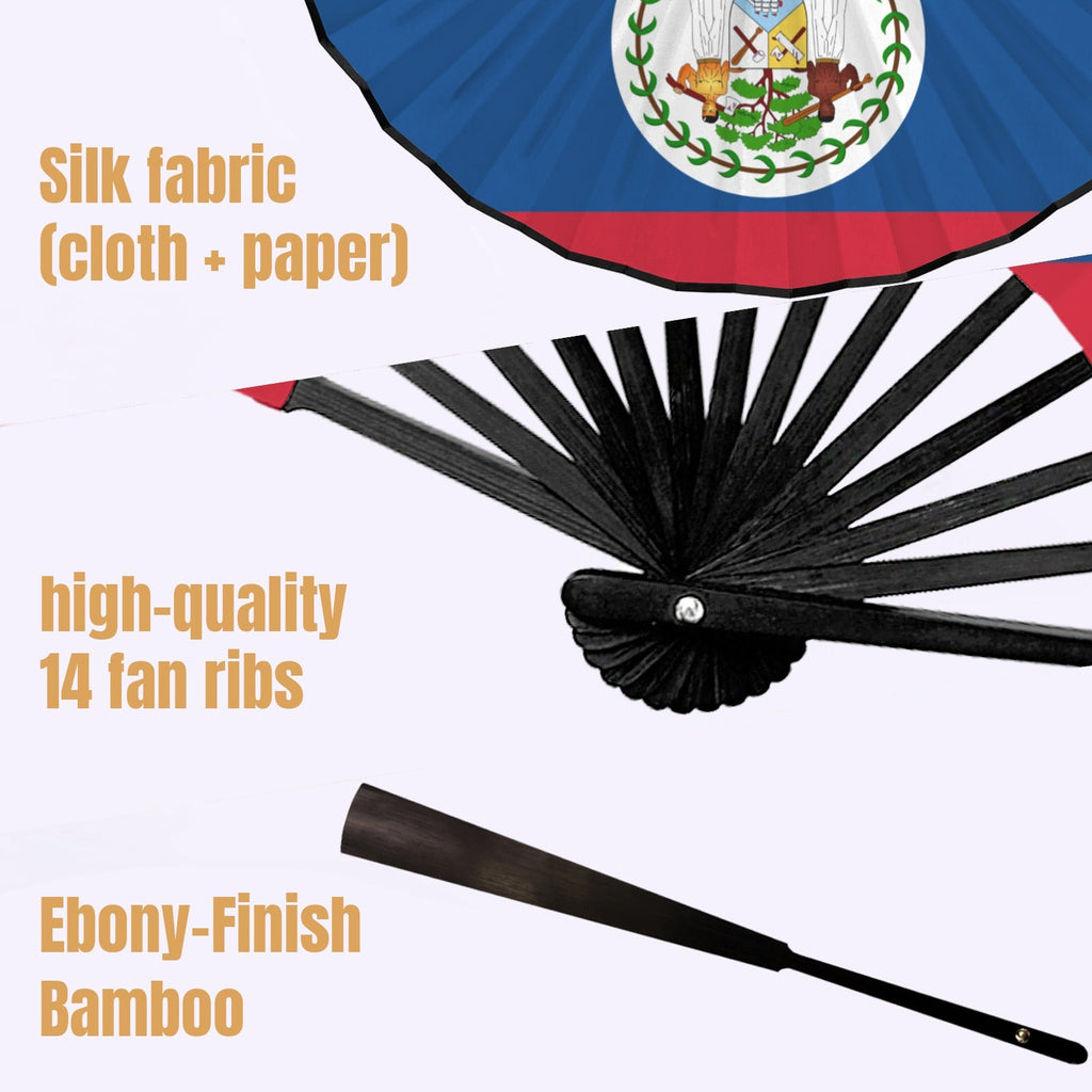 Belize Flag Double-Sided Custom Folding Fan - Conscious Apparel Store