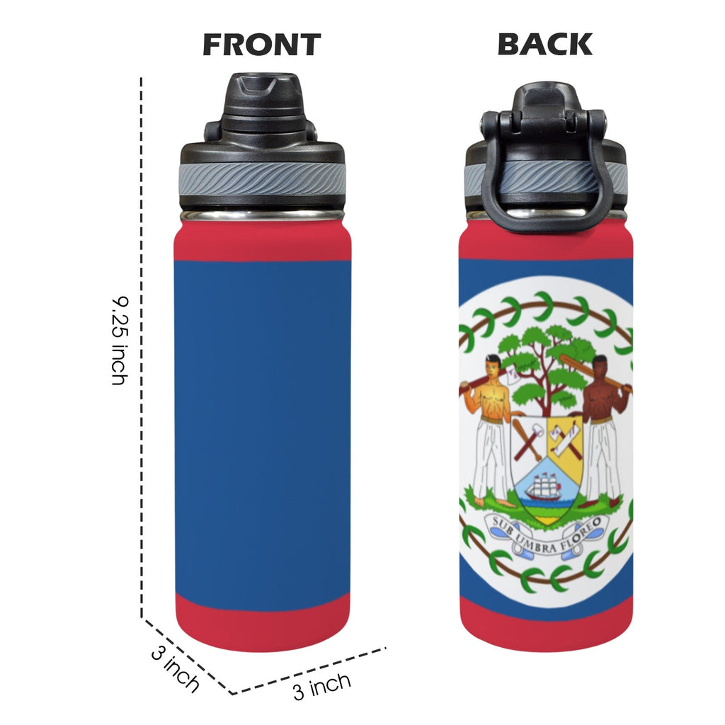 Belize Flag Insulated Water Bottle with Dual - Use Lid (18oz) - Conscious Apparel Store