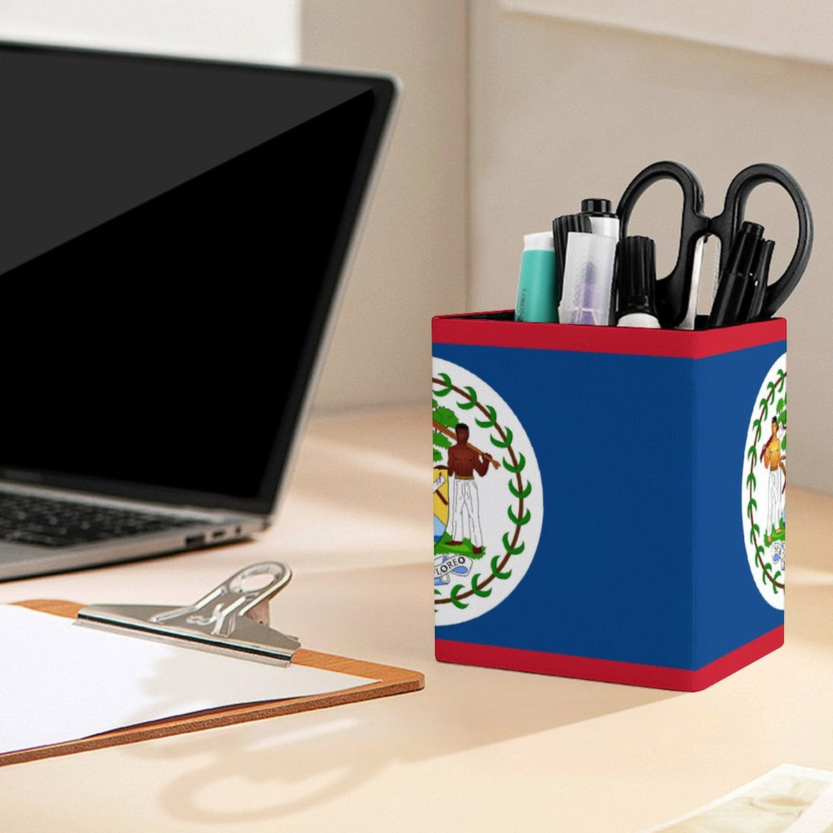 Belize Flag Square Pen Holder - Conscious Apparel Store