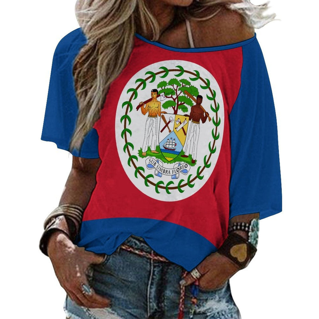 Belize Flag Women’s Loose Half-Sleeve Boat Neck T-Shirt - Conscious Apparel Store