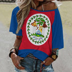Belize Flag Women’s Loose Half-Sleeve Boat Neck T-Shirt - Conscious Apparel Store