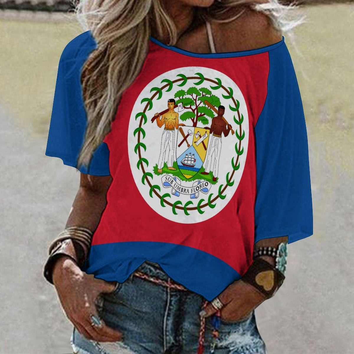 Belize Flag Women’s Loose Half-Sleeve Boat Neck T-Shirt - Conscious Apparel Store