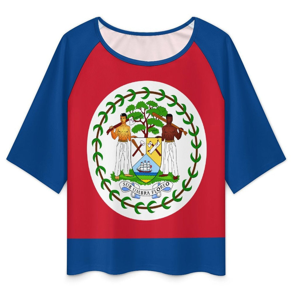 Belize Flag Women’s Loose Half-Sleeve Boat Neck T-Shirt - Conscious Apparel Store