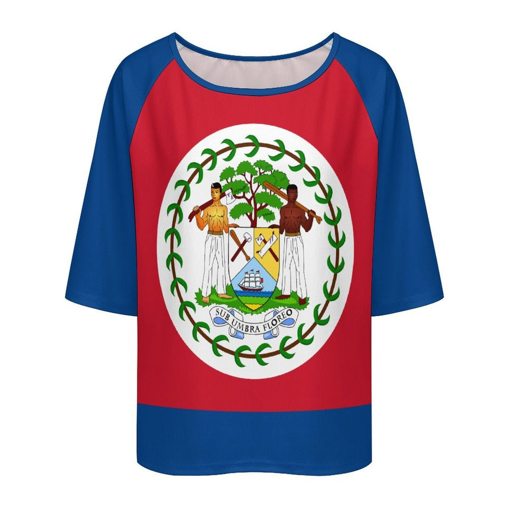 Belize Flag Women’s Loose Half-Sleeve Boat Neck T-Shirt - Conscious Apparel Store