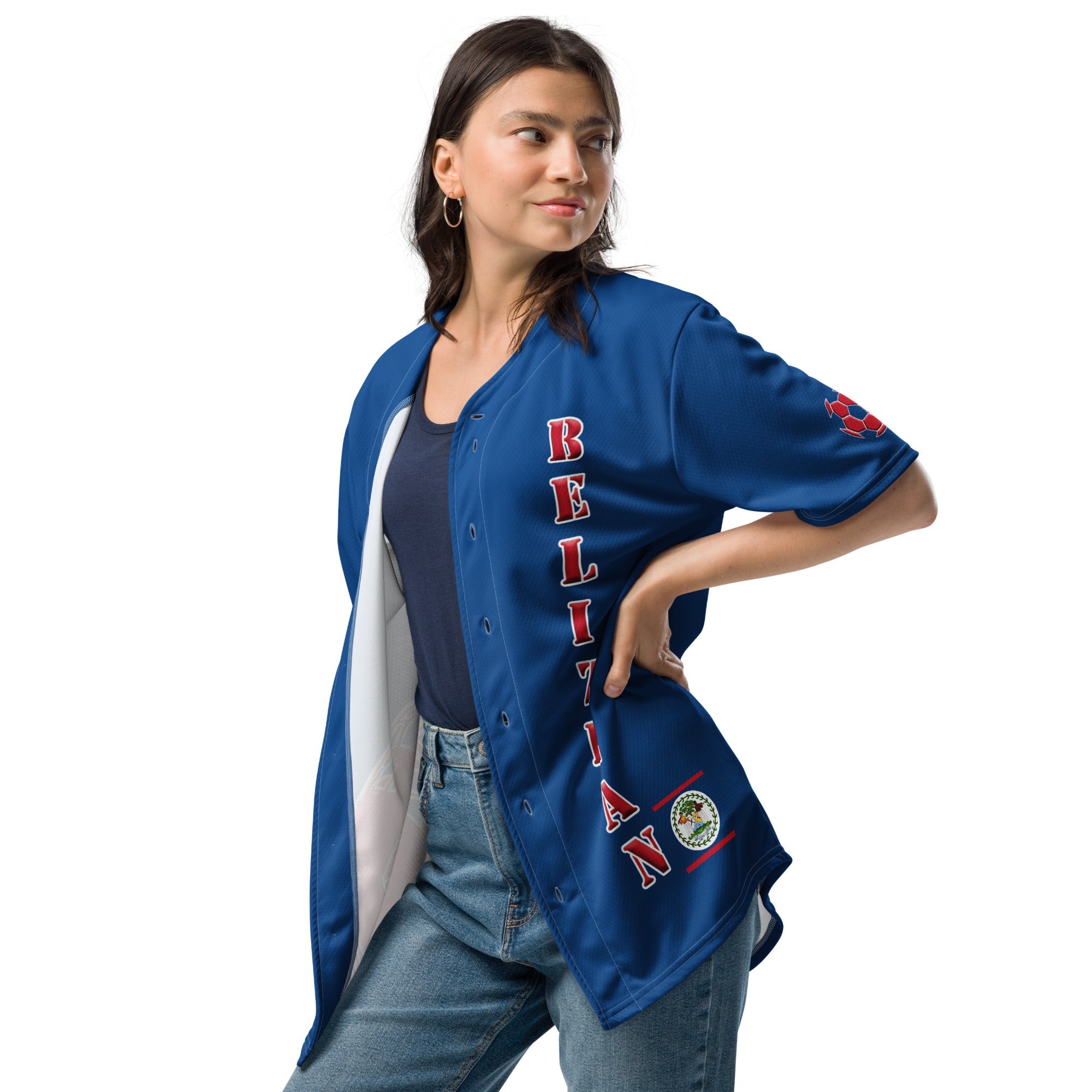 Belize Football Themed Button-Down Sport Jersey - Conscious Apparel Store