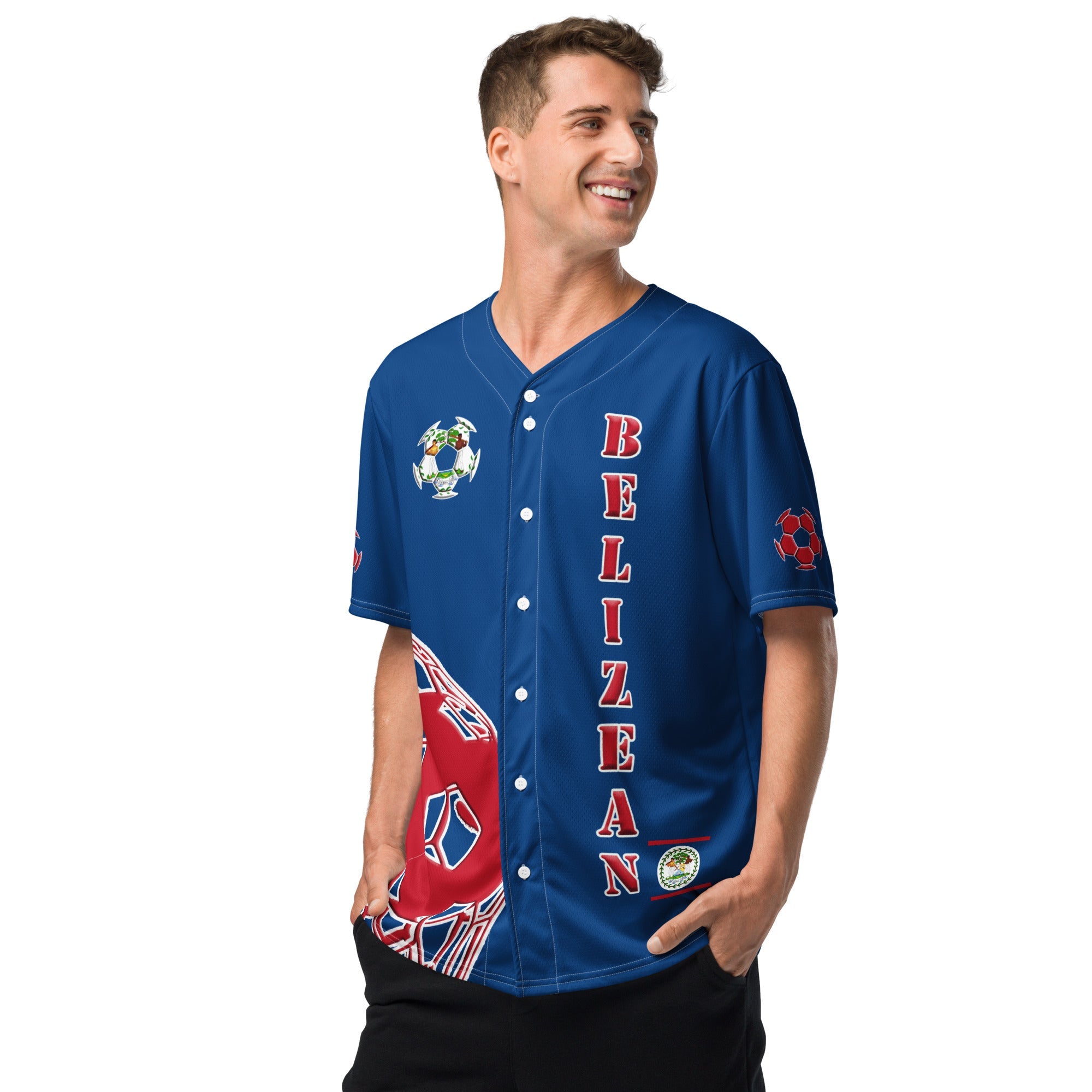 Belize Football Themed Button-Down Sport Jersey - Conscious Apparel Store