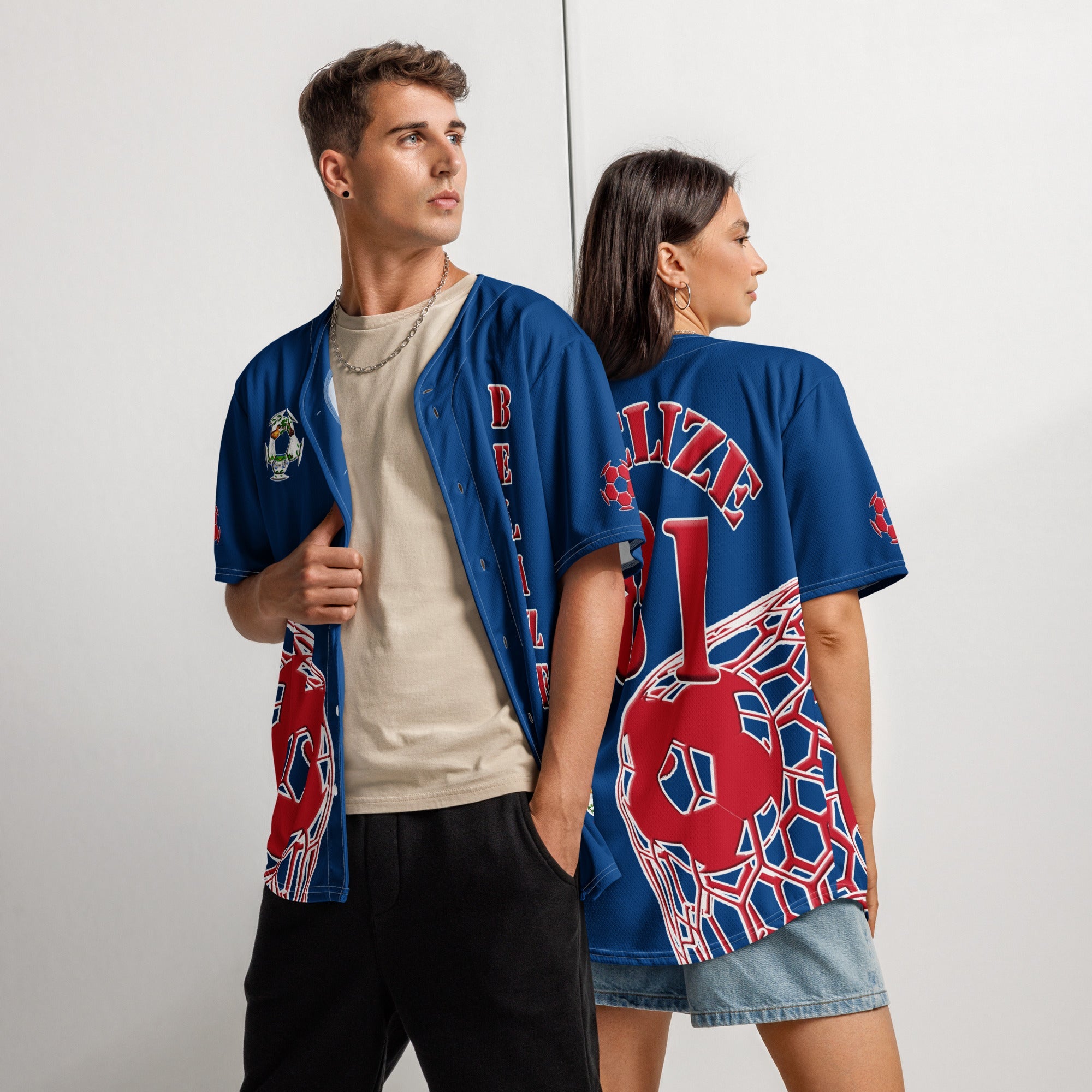 Belize Football Themed Button-Down Sport Jersey - Conscious Apparel Store