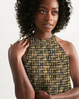 Black Hieroglyphics Women's All-Over Print Halter Dress - Conscious Apparel Store