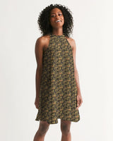 Black Hieroglyphics Women's All-Over Print Halter Dress - Conscious Apparel Store