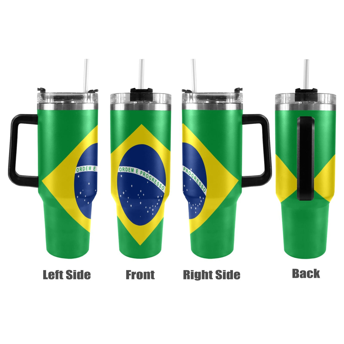 Brazil Flag 40oz Tumbler with Black Handle - Conscious Apparel Store