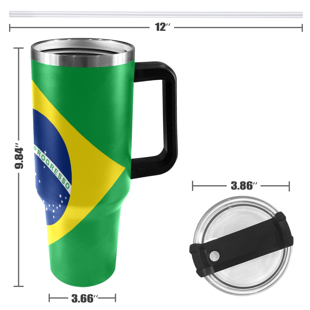 Brazil Flag 40oz Tumbler with Black Handle - Conscious Apparel Store