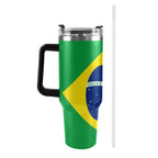 Brazil Flag 40oz Tumbler with Black Handle - Conscious Apparel Store