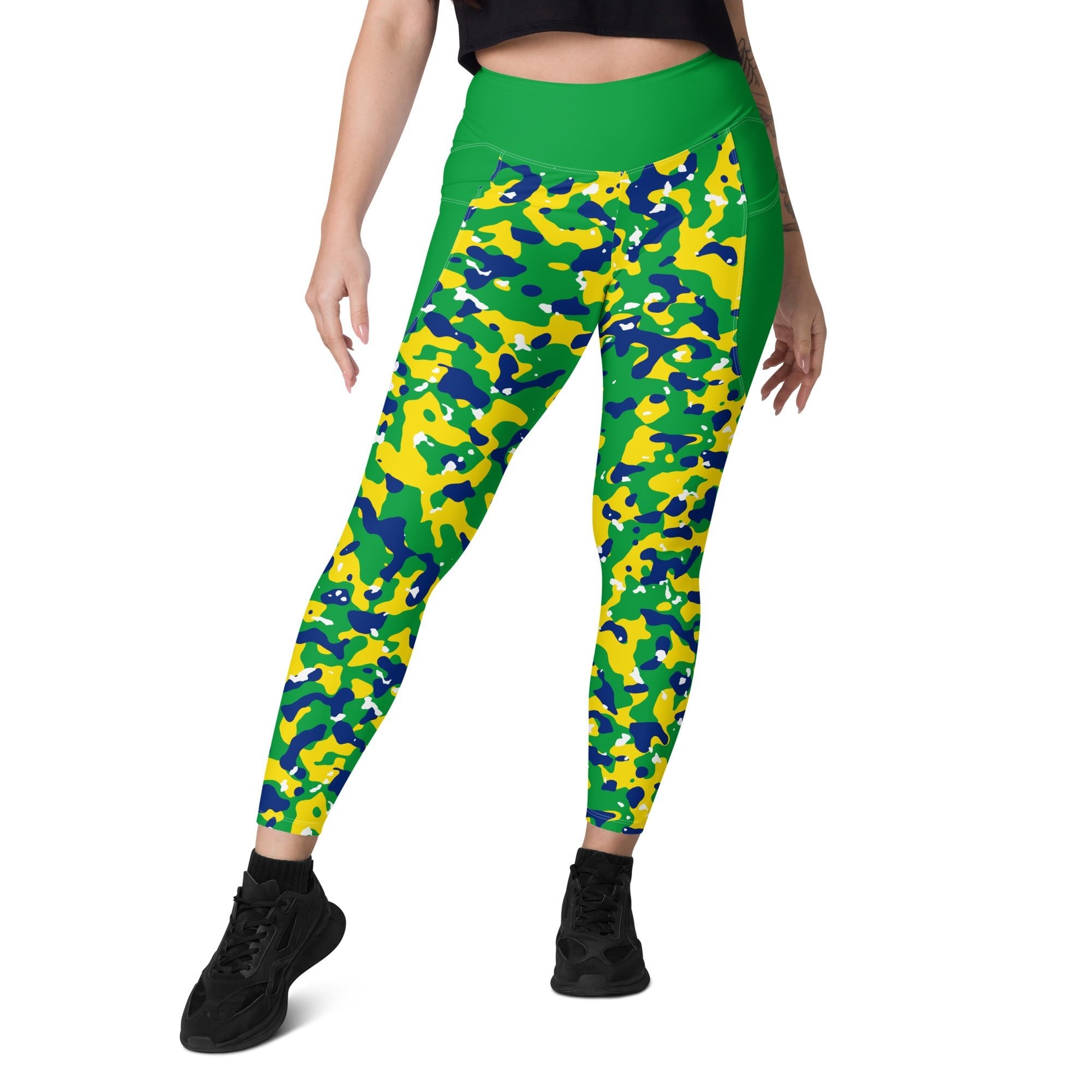 Brazil Flag Camo Leggings with pockets - Conscious Apparel Store