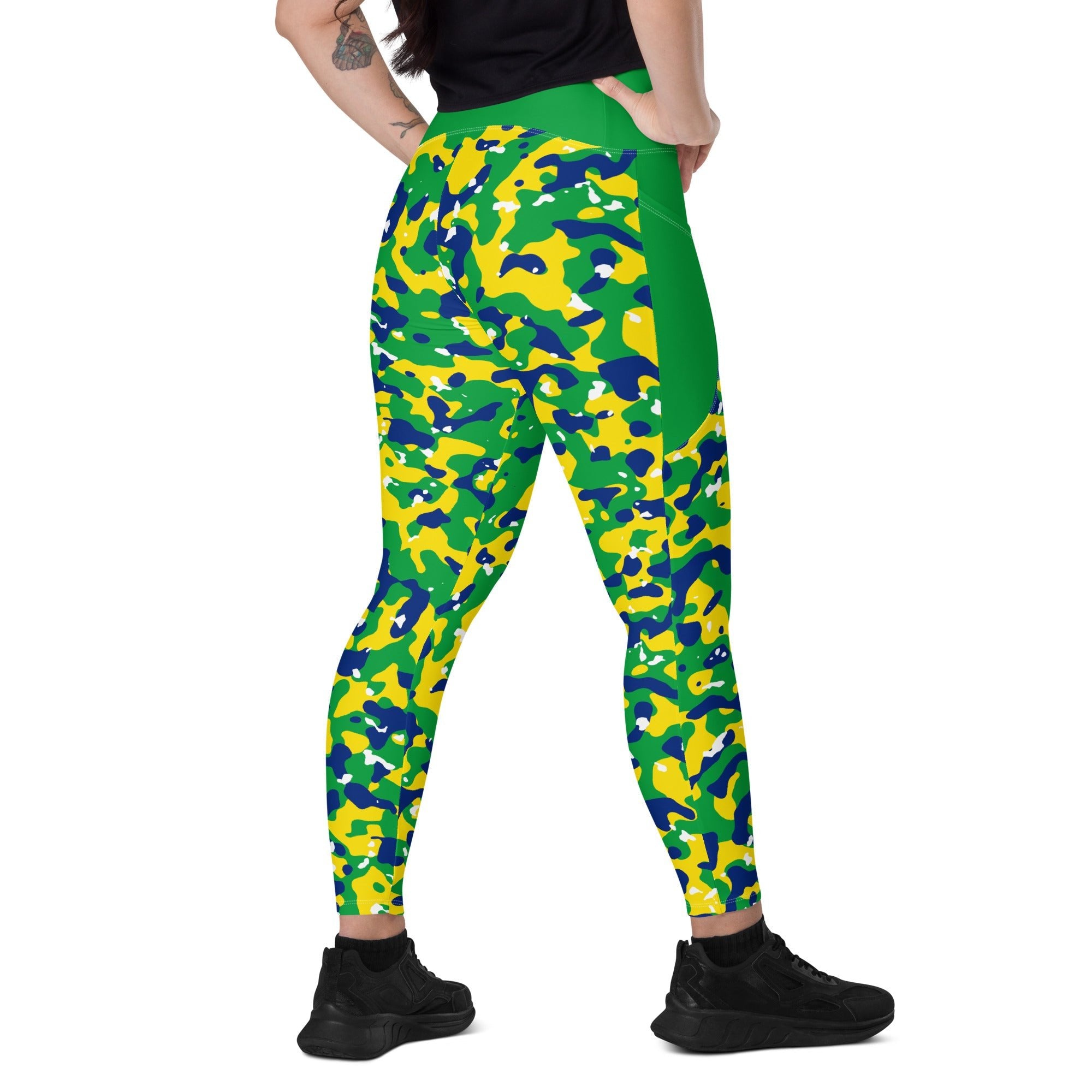 Brazil Flag Camo Leggings with pockets - Conscious Apparel Store